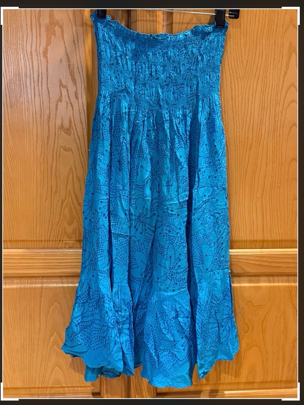 Cool Change Blue Sequined Strapless Dress Smocked Size Small